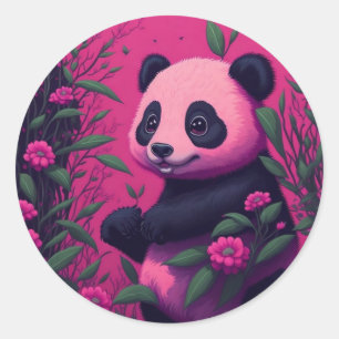 Pegatina Redonda Panda rosa colorido