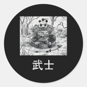 Pegatina Redonda Panda Samurai Warrior Bear