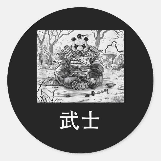Pegatina Redonda Panda Samurai Warrior Bear (Anverso)