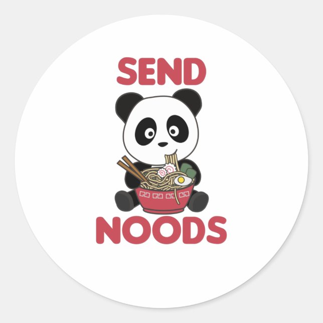 Pegatina Redonda Panda Send Noods Ramen Cute Kawaii Noodles Pandas (Anverso)