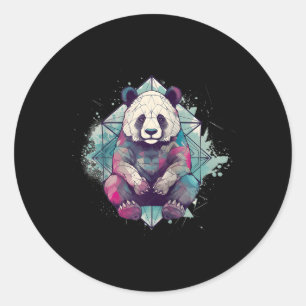Pegatina Redonda Panda Serenity Watercolor Espiritual Tatto Basebal