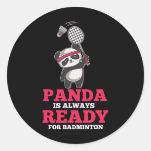 Pegatina Redonda Panda Siempre Listo Jugador de Dminton Con Amor An