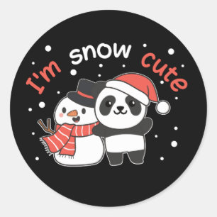 Pegatina Redonda Panda Soy Nieve Cute Snowman Snow Pun