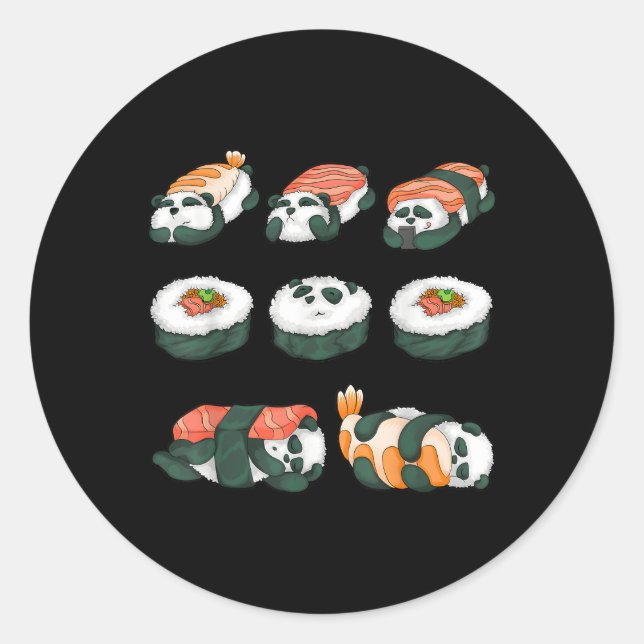 Pegatina Redonda Panda Sushi abrazo animal comida Maki (Anverso)