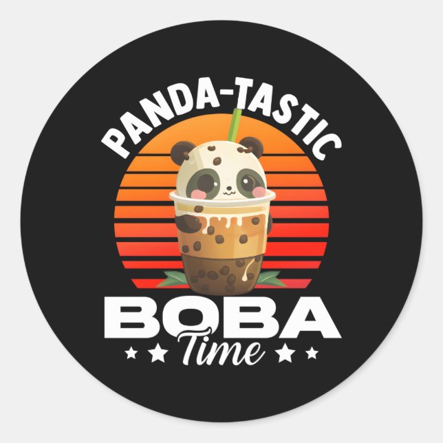 Pegatina Redonda Panda-Tastic Boba Time Panda Bubble Tea Anime (Anverso)