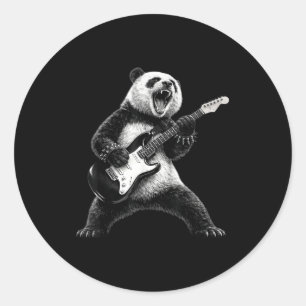 Pegatina Redonda Panda tocando guitarra estrella de rock rock and r