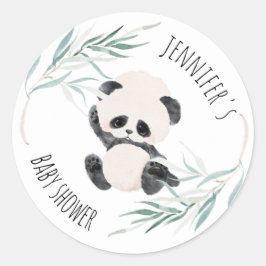 Pegatina Redonda Panda Unisex Género Neutral Baby Shower acuarela