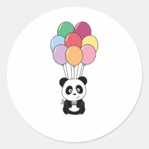 Pegatina Redonda Panda vuela Con Globos Coloridos