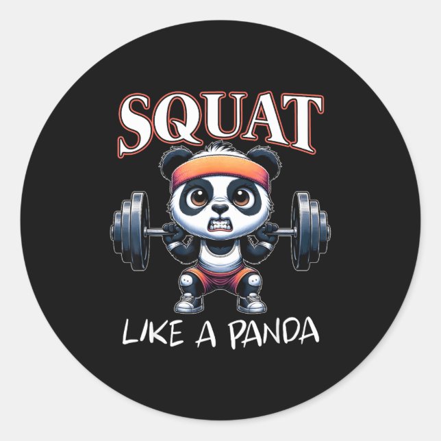 Pegatina Redonda Panda Weightlifting Fitness Funny Gym Quote Squat  (Anverso)