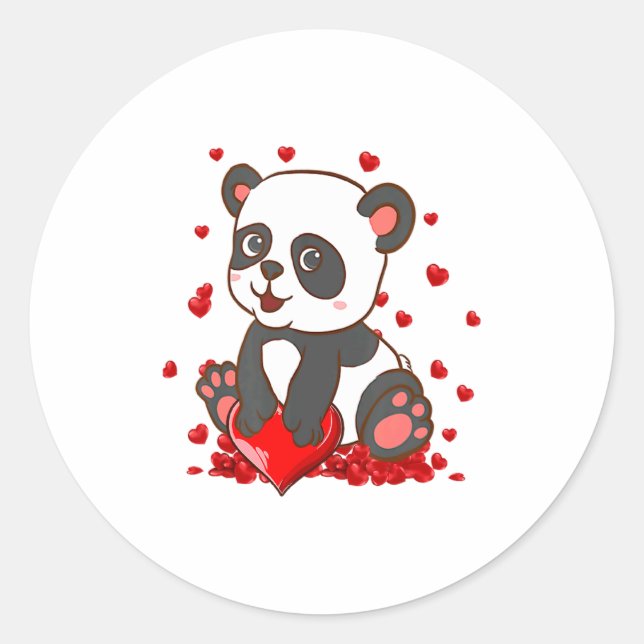 Pegatina Redonda Panda With Hearts Valentines Day Women And Girls  (Anverso)