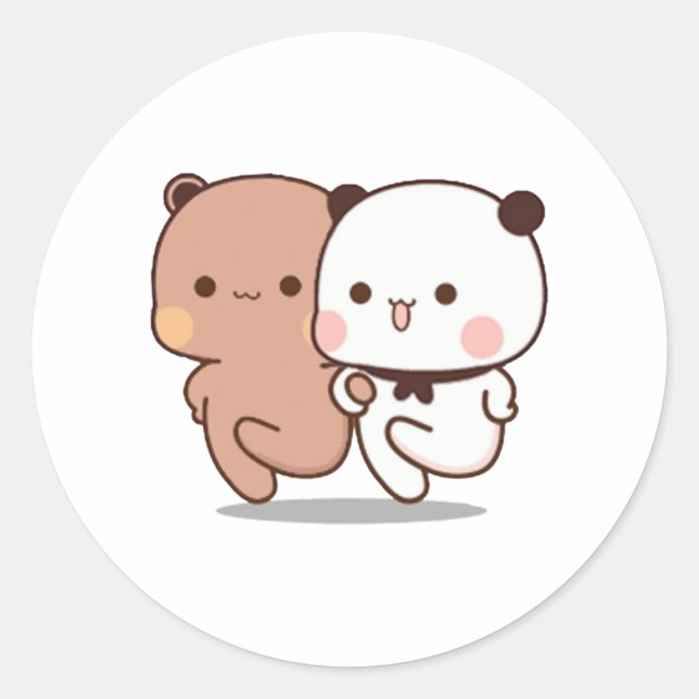 Pegatina Redonda Panda Y Brownie Bear Pareja (Anverso)