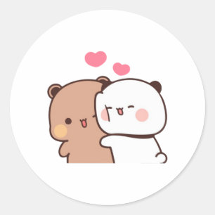 Pegatina Redonda Panda Y Brownie Bear Pareja