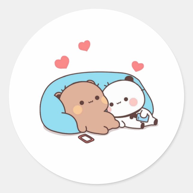 Pegatina Redonda Panda Y Brownie Bear Pareja Duerme (Anverso)
