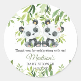 Pegatina Redonda Pandas Bamboo Greenery Twin Boy Chica Baby Shower