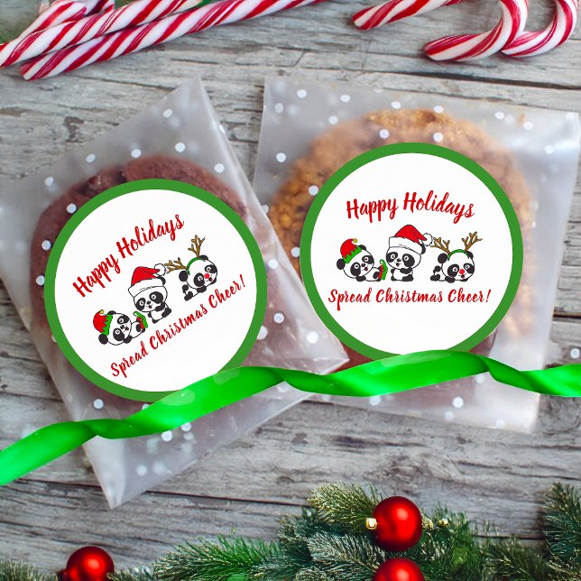 Pegatina Redonda Pandas Navidades personalizados (Subido por el creador)