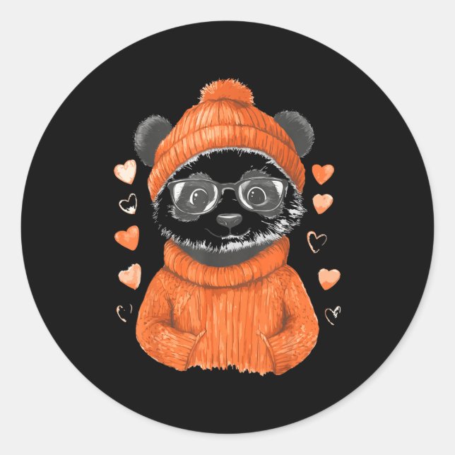 Pegatina Redonda Pandas With Hearts Love Valentine's Day Women Hear (Anverso)