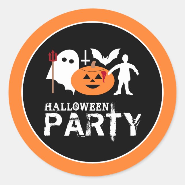 Pegatina Redonda Pandilla de Monstruos, Fiesta de Halloween (Anverso)
