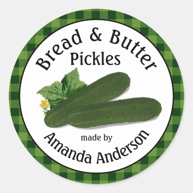 Pegatina Redonda Panecillos & Pickles de Mantequilla Plaid  1.5"  (Anverso)