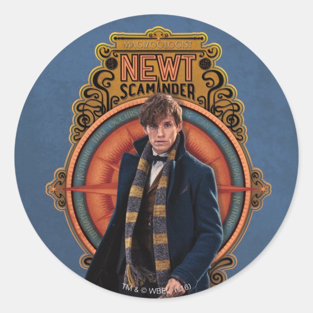 Pegatina Redonda Panel de estilo Art Nouveau de NEWT SCAMANDER™ (Anverso)