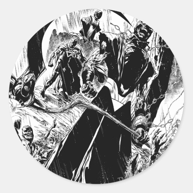 Pegatina Redonda Panel del Cuerpo de Linternas Negras - Blanco y ne (Anverso)