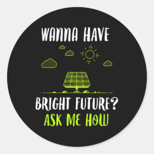 Pegatina Redonda Paneles solares de energía solar brillante futuro