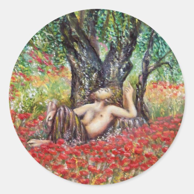 PEGATINA REDONDA PANO, ÁRBOL DE OLIVA Y CAMPOS DE POBRE (Anverso)