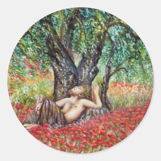 PEGATINA REDONDA PANO, ÁRBOL DE OLIVA Y CAMPOS DE POBRE (Anverso)