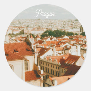 Pegatina Redonda Panorama de la ciudad de Praga Recuerdo