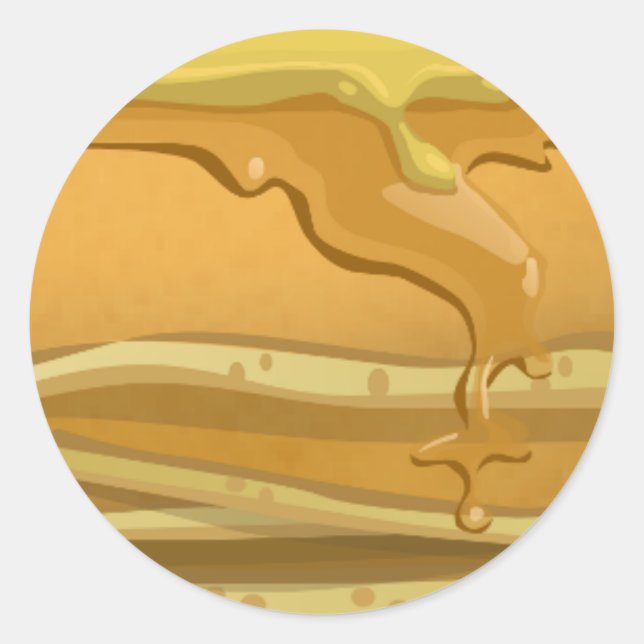 Pegatina Redonda Panqueque y jarabe de arce amarillo lindo marrón (Anverso)