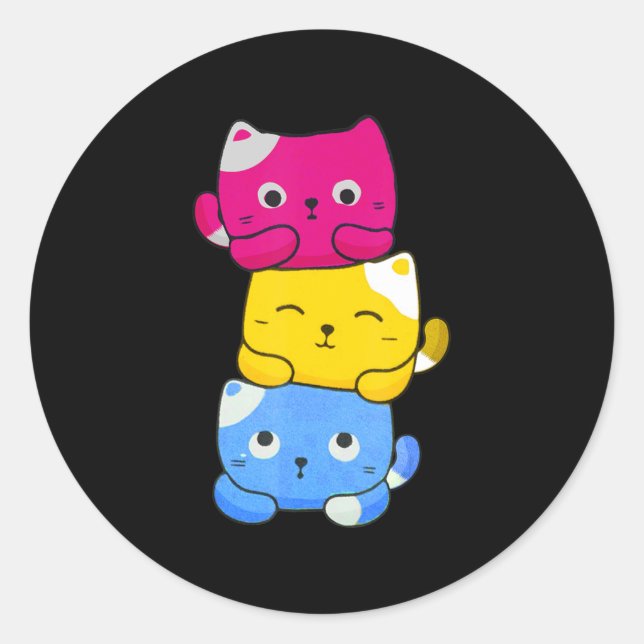 Pegatina Redonda Pansexual Kawaii Cat Anime Art Cute Pan Prit LGBT (Anverso)