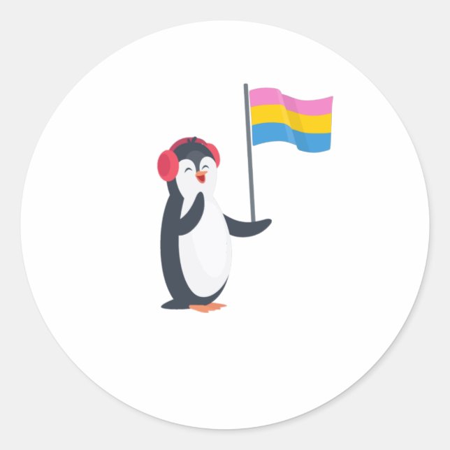Pegatina Redonda Pansexual Penguin Pan Pride Mes LGBT (Anverso)