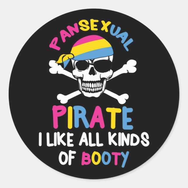 Pegatina Redonda Pansexual Pirate Booty Orgullo LGBTQ (Anverso)