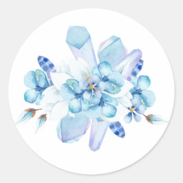 Pegatina Redonda Pansia púrpura, cristal fijado en acuarela