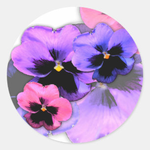 Pegatina Redonda Pansies acuarelas