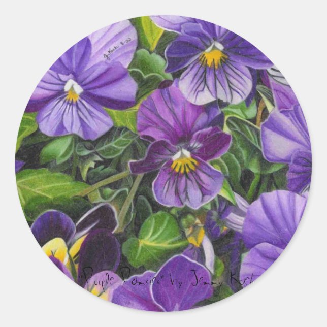 Pegatina Redonda "Pansies morados" por Jenny Koch