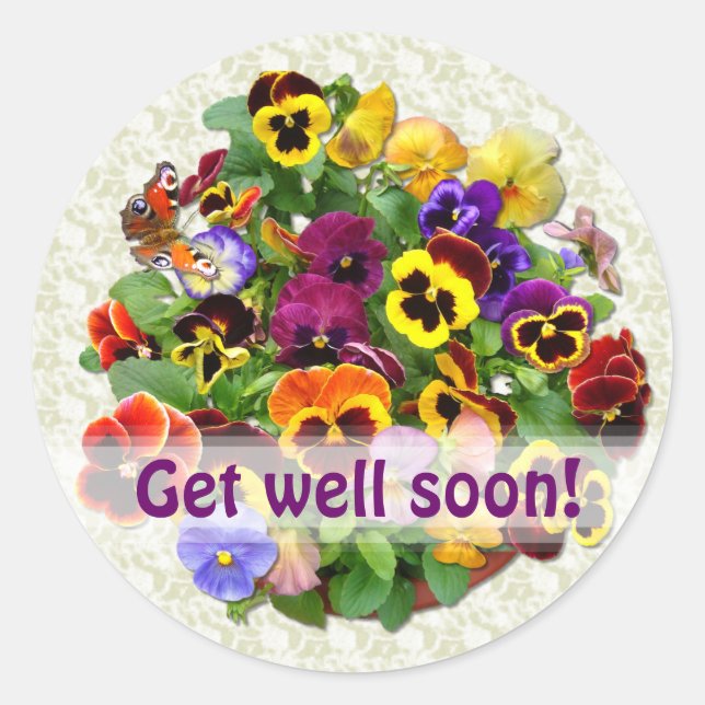 Pegatina Redonda PANSY BEAUTY "Get Well" (Anverso)