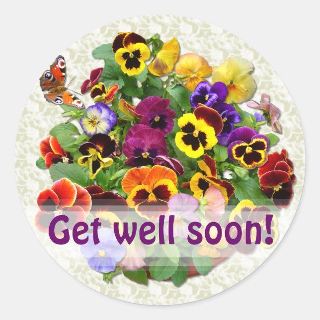 Pegatina Redonda PANSY BEAUTY ~ "Get well" Selladores de sobres (Anverso)