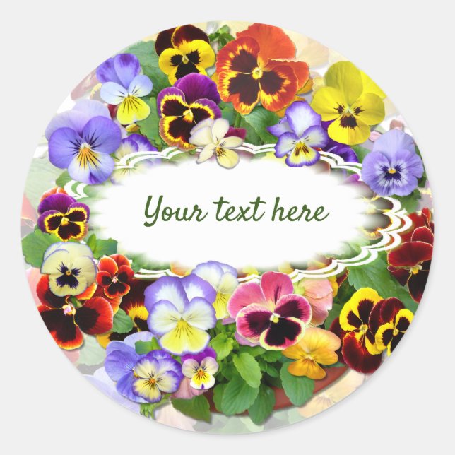 Pegatina Redonda Pansy Beauty Personalizado Textos (Anverso)