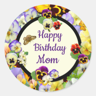 Pegatina Redonda Pansy Design Birday para mamá