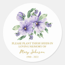 Pegatina Redonda Pansy Memorial Funeral Seed Packet