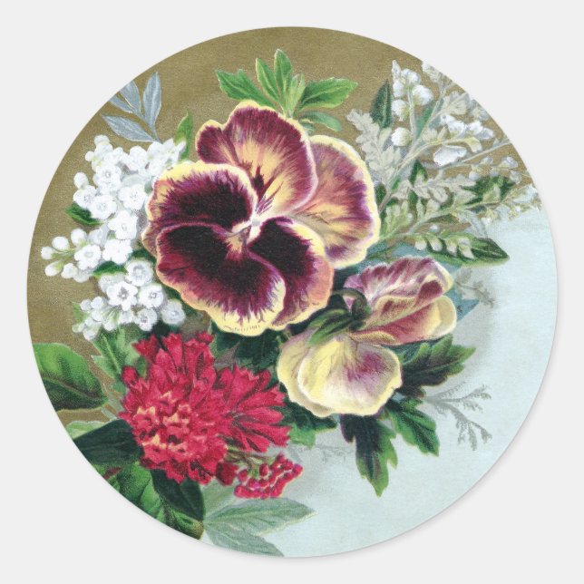 Pegatina Redonda Pansy Tussie-Mussie (Anverso)