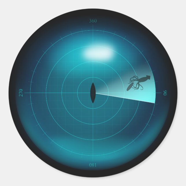 Pegatina Redonda Pantalla Sonar Kraken Giant Squid Nautical (Anverso)