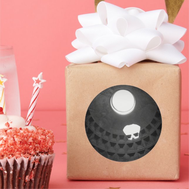 Pegatina Redonda Panteón Cráneo Ligero Roma Italia Negro y Blanco (Fiesta)