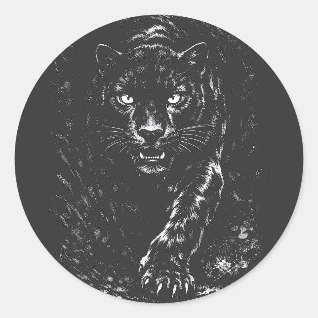 Pegatina Redonda Pantera Negra — por BurnsInHell (Anverso)