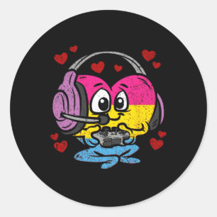 Pegatina Redonda Panual Heart Pride Lgbt-q Retro Gaming Videojuego