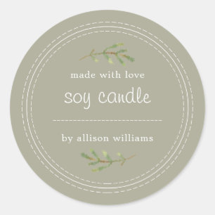 Pegatina Redonda Pañuelo De Vela De Soja Casero Escrito En Gris