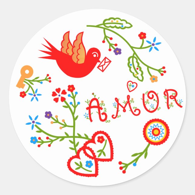 Pegatina Redonda pañuelos de amor de San Valentín (Anverso)