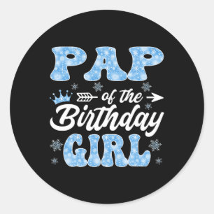 Pegatina Redonda Pap Del Chica De Cumpleaños Snowflakes Winter Xmas