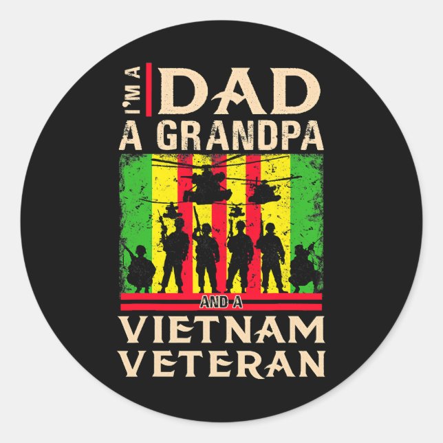 Pegatina Redonda Papá Abuelo Vietnam Veteranos Camisetas padres vet (Anverso)