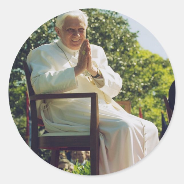 Pegatina Redonda Papa alemán Benedicto (Anverso)